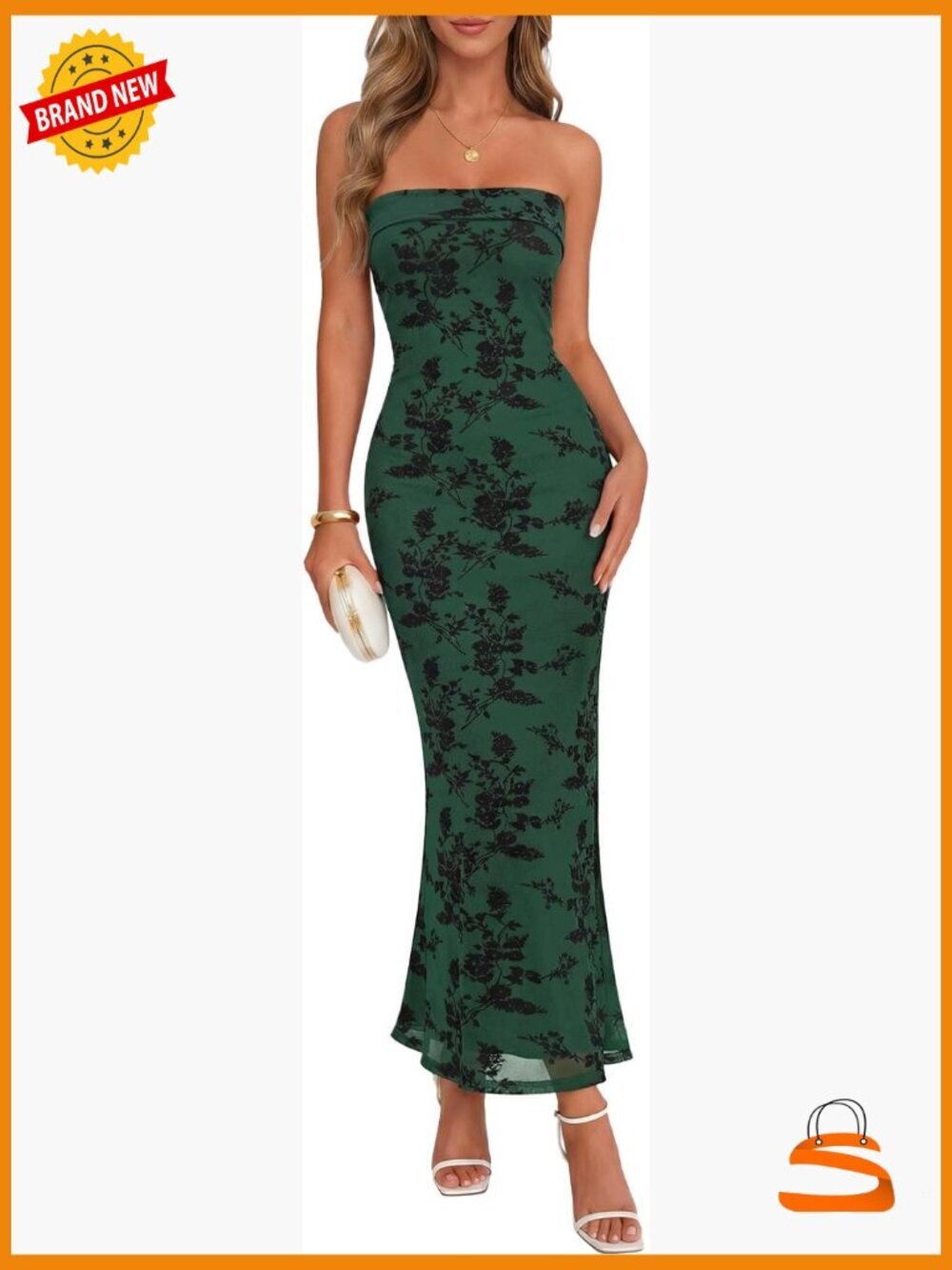 Strapless Floral Bodycon Maxi Dress - Wedding Guest Cocktail Party